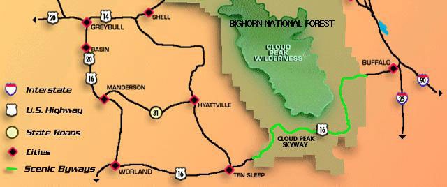 Cloud Peak Skyway map